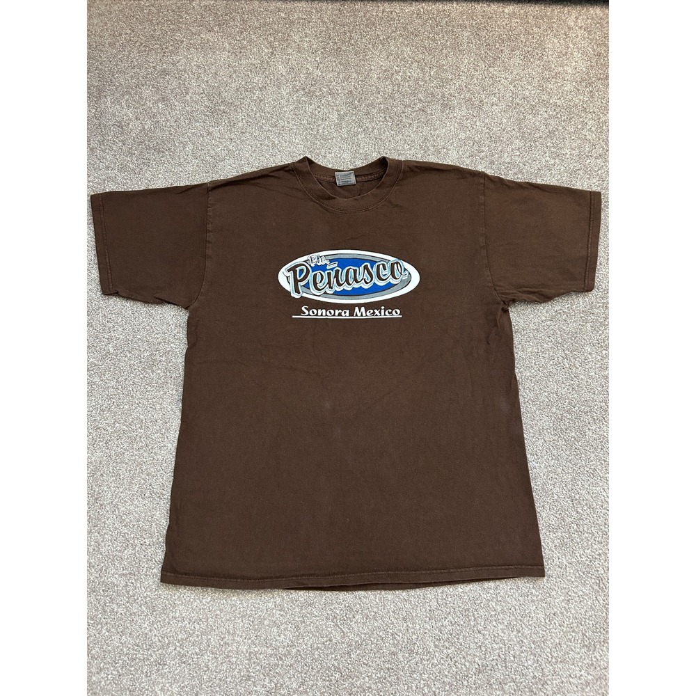 Retro Graphic T-Shirt Mens Large Brown Excellent Pto Penasco Sonora Mexico Tee